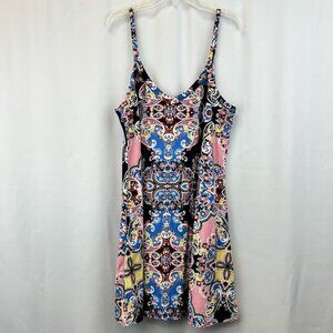 Bebop Womens Sundress Black Blue Paisley Scoop Neck Sleeveless Spaghetti Strap M